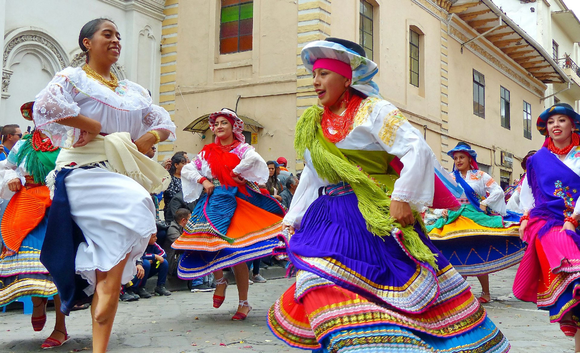 Dancers at a Christmas parade in Cuenca, Ecuador